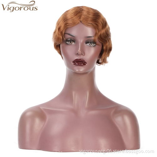Vigorous Ladies Fashion Top Quality 100% Brazilian Human Hair Wig Finger Wave Short Pixie Cut Wigs For Women Wholesale Price